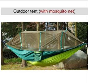 Stor nylon utomhus hängmatta fallskärm tygduk bärbar camping hängmatta med myggnät för 1-2 person 260cm * 130cm
