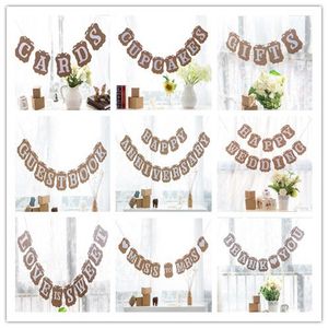 Großhandel Candy Bar Kraft Papier Karton Bunting Banner Girlande Vintage Hochzeit Dekor Zeichen Baby Dusche Geburtstag Party Buffet WS