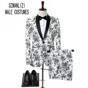 Mais recente Casaco Calça Designs 2018 Custom Made Mens Mens Vestido Smoking Xale Lapela Branco Smoking Do Noivo Do Baile de finalistas Do Noivo Terno de Casamento Dos Homens Terno