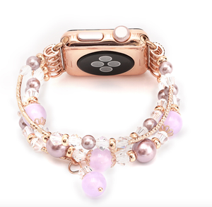 Handgjord elastisk stretch Faux Pearl Smycken Bracelet Crystal Band ersättning för Apple Watch Series 4/3/2/1 42mm 44mm