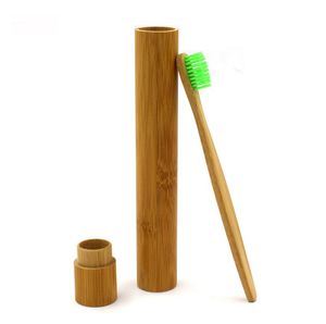 Natural Bamboo Toothbrush Trave Case Protect Teeth Brushes Wood Storage Cover Box Toothbrushes Holder Support Print LOGO SN2195