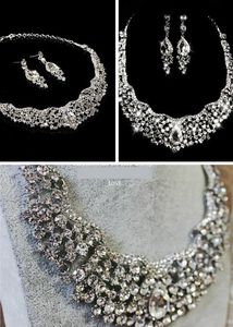 2st / set högkvalitativa kristaller bröllop brud smycken accessarier set (örhänge + halsband) kristall lämnar design med faux pärlor