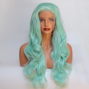 Pastel 20-24'' Green Bouncy Curly Glueless Synthetic Lace Front Wig Long Soft Women's Hairstyle Heat Resistant Fiber Hair 343 4