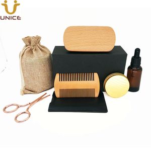 MOQ 100 PCS Customized LOGO Beard Brush Combs Balm Oil Scissors 7 in 1 Men Beards Care Suit for Amazon