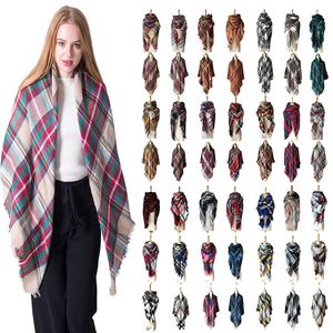 Kobiety Szaliki Plaid Siatka Tassel Wrap Oversized Check Szal Tartan Cashmere Szalik Winter Neckerchief Lattice Koce Scarves Okładki T6C084