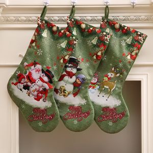 Meias de natal Impressão de Cor Verde 3 Padrões de Doces de Presente de Natal Meias Decor Drop Ornaments Gift Bag