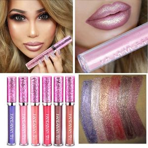 Marca Maquiagem HANDAIYAN diamante brilho metálico Batom Charming Longa Duração Tattoo líquido Batom Glitter Powder Lip Gloss