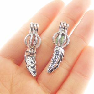 10pcs Bright Silver Cute Leaf Pearl Cage Jewelry Making Bead Cage Pendant Aroma Essential Oil Diffuser Locket for Oyster Pearl