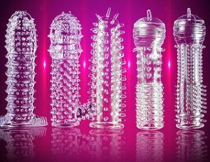 Transparent sexig spike uppsättning fördröjning penis ärm crystal set teaser leksaker vuxna sexprodukter silikon