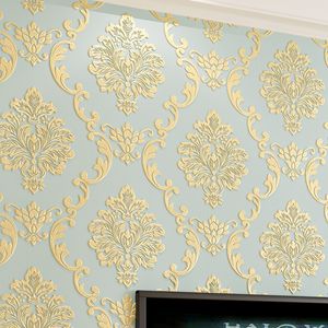 Wholesale-European Style Non-woven Wallpaper Luxury Damask 3D Stereoscopic Relief Damascus Bedroom Living Room Wall Paper Home Decor Paper