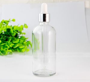 DHL無料100ml透明ガラスドロッパーボトル、エッセンシャルオイル用の卸売り補充可能なガラス液体ボトル、化粧品420pcs/lot