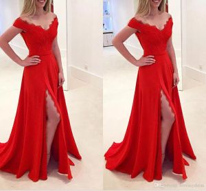 Size Split Off Shoulder Prom Lace Sage Pleats Draped Chiffon Party Dress Red Formal Gowns Runway Fashion Evening Dresses Es Es Es es