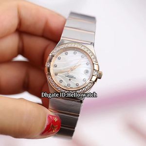 27mm New Date Miyota 8215 Automatic Womens Watch Conch Dial 123.25.27.20.55.005 Diamond Bezel Sapphire Two Tone Rose Gold Strap Lady Watches