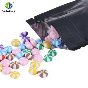 7.5*10CM, 100PCS Glossy Black Resealable Plastic Pouch Double Side Metallic Mylar Aluminum Foil Zip Lock Bag Flat Bottom Zip ag