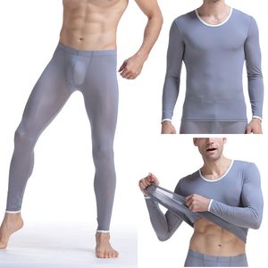Winter Long Johns Men Thermal Underwear Sets Ice Silk Breathable Keep Warm Tight Thin Undershirt Pants Long Johns Set