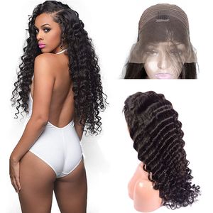 Indian Raw Virgin Virgin Hair Lace Wigs Hairra natural com cabelos para cabelos de renda de renda dianteira 14-32 polegadas de onda profunda Remy