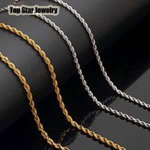 Anpassa! Grossist! 316L Rostfritt Stål Högpolerat Twisted Necklace Braid Kedja för män Kvinnor Smycken 3mm 60cm guld silver