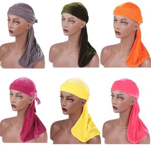 Unisex Men Women Chemo Cap Gold Velvet Breathable Bandana Hat Turban Caps Doo Durag long tail scorpion pirate hat TJM-05B