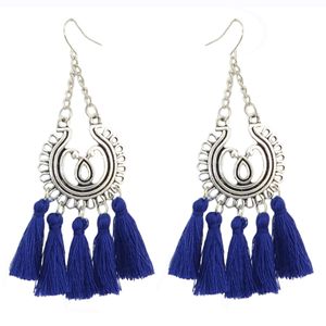 Vintage Silver Metal Thread Tassel Long Drop Earrings for Women Bohemian Wedding Party Jewelry