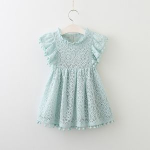 Girl lace flying sleeve Princess hollowed out dress kids boutique skirts children top quality beauty summer dresses