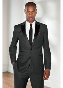 Dostosuj Dwa Przycisk Dark Grey Groom Tuxedos Groomsmen Blazer Doskonałe Mężczyźni Business Activity Suit Party Prom Suit (Kurtka + Spodnie + Krawat) 223