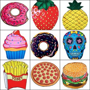 150cm Round Polyester Beach Towel Shower Blanket Ice Cream Strawberry Pineapple Pie Watermelon Printed Towels