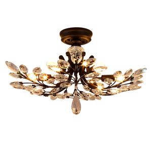 American country style led chandelier light fixtures iron crystal ceiling lamp 8 heads black indoor lighting