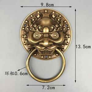 Folk Chinês Feng Shui Velho Bronze De Cobre Foo Fu Cabeça De Leão Cabeça De Leão Aldrava