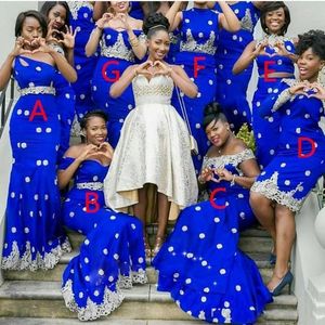 Royal Blue Mermaid Bridesmaid Dresses Long Lace Appliques African Women Formal Wear Party Dress Fashion Plus Size Maid Of Honor Gowns