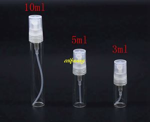 50pcs / parti 3ml 5ml 10ml Clear Prov Refillerbar Spray Glass Parfymflaska Tomma Parfume Flaskor Atomizer Kosmetisk behållare