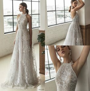 Julie Vino Lace Wedding Dresses Halter Backless Abiti Beach Bridal Gowns Vestidos A Line Princess Country Wedding Dress Plus Size337T