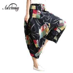 2018 Plus size primavera verão casual vintage algodão calças de linho mulheres elásticas cintura alta pantalones harem harem