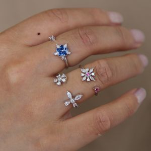 Top sale Fashion delicate colorful Snowflake open adjust rings pave shiny CZ Crystal romantic bloom flower lovely girl women ring jewelry