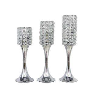 10 sztuk / partia Złoto Srebrny Kryształowe Posiadacze Świeczki Metalowe Candlestick Centerpieces Party Stół Candelabra Home Dekoracja