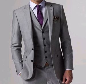 Hot Sale Light Grey Groom Tuxedos Högkvalitativ Man Bröllopsdräkt Två Knapp Slim Fit Men Dinner Party Prom Blazer (Jacka + Byxor + Tie + Vest) 216