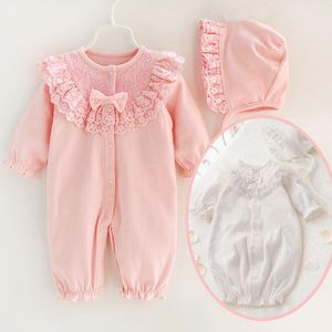 Frühling Herbst Neugeborenen Baby Mädchen Strampler Spitze Floral Kleinkind Strampler Anzüge Overall Lange Schlafanzug Baby Kleidung Mit Kapuze