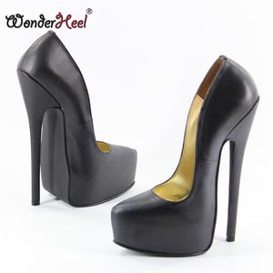 Wonderheel 새로운 매트 정품 가죽 힐 EXTREME 하이힐 20CM 스파이크 발 뒤꿈치 5cm 플랫폼 여성 신발 페티쉬 패션 섹시한 펌프