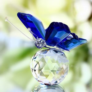 Crystal glass marble butterfly statue feng shui desk Gift jewelry Christmas glass furnishings home decoration crafts