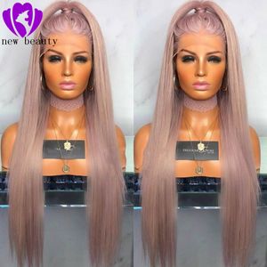 Light Beige Purple straight Hair brazilian full wig Women Wedding Party Present Synthetic Lace Front Wigs with natural hairline