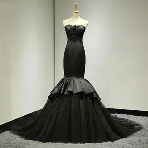 Siyah Mermaid Vintage Gotik Gelinlik Yeni Varış Sevgiliye Korse Geri Vintage Kadın 50s Beyaz Gelin Kıyafeti