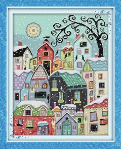 Snow street scenery fai da te home decor dipinti, fatto a mano ricamo a punto croce ricamo contato stampa su tela DMC 14CT / 11CT