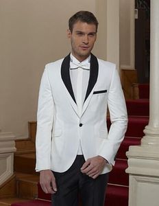 Yepyeni Erkekler Beyaz 2 Adet Suit Düğün Smokin Mükemmel Damat smokin ile Siyah Yaka Erkekler Balo Yemeği Blazer (Ceket + Pantolon + Kravat + kuşak) 31