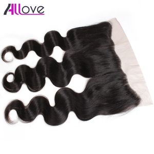 Allove 8A Brazilian Body Wave Lace Frontal 1PC Peruvian Virgin Hair Ear to Ear Closure Malaysian Human Hair Frontal Closure Indian Curly Hai