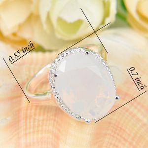 6 st 1 Lot LuckyShine Classic Jewelry Fire Oval White Moonstone Crystal Gems 925 Silver Wedding Party Woman Ring286U