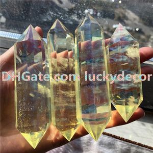 5pcs Giallo Smelt Cristallo di Quarzo Doppio Terminato Punti Bacchetta Chakra Griglia Guarigione Reiki Energia Cristallo Fuso Quarzo Curio Mensola Ornamento