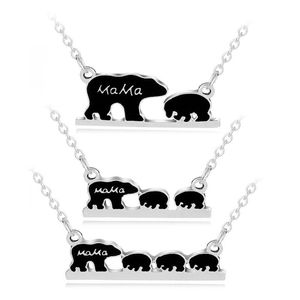 Wholesale Mama Bear Baby Necklace Silver Bar Pendant Chains Mother and Daughter Love Fashion Jewelry for Women