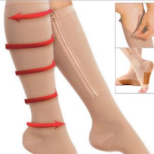 Calzini a compressione Donna Cerniera Calzini a compressione Zip Gamba Supporto Ginocchio Sox Punta aperta Calzino S/M/XL Burn Fat vene varicose Calze