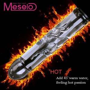 Meselo Novelty Glass Dildo Can Inject Hot/Cold Water,Hollow Add Water Glass Vibrator Cool Warm Anal Butt Plug Sex Toys For Women D18111304