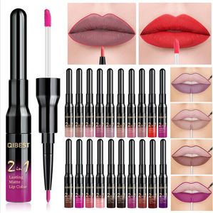 Wholesale red gloss resale online - 2 in Double Head Lip Makeup Lipgloss Waterproof Long Lasting Tint Sexy Red Lip Stick Beauty Matte Liner Pen Lip Gloss