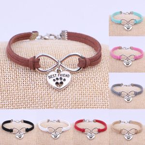 Gioielli di moda antica argento cane paw migliore amico gatto fascino braccialetto gioielli misto velluto corda a infinito Bangles Bijoux Donne regalo A6